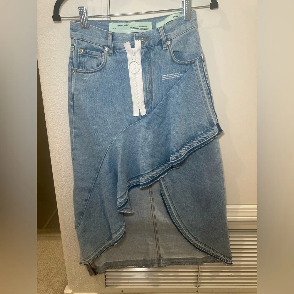 Off-White Blue Denim Ruffles Skirt Size 38 - Picture 6 of 14